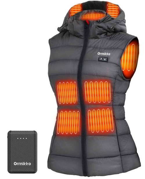 ORRNIKKO [2025 All-New] Heated Vest Women - Detachable Heated Hood, With 7.4V 16000mAh Battery Pack, Womens Heated Vest (Grey, Large)