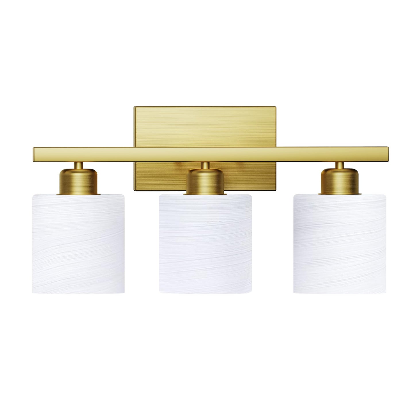 PARTPHONER Bathroom Light Fixtures, Bathroom Lighting Fixtures Over Mirror, Interior Classic Vanity Lights, Modern Vanity Light with Textured White Glass Shade, Brushed Gold, 3-Light
