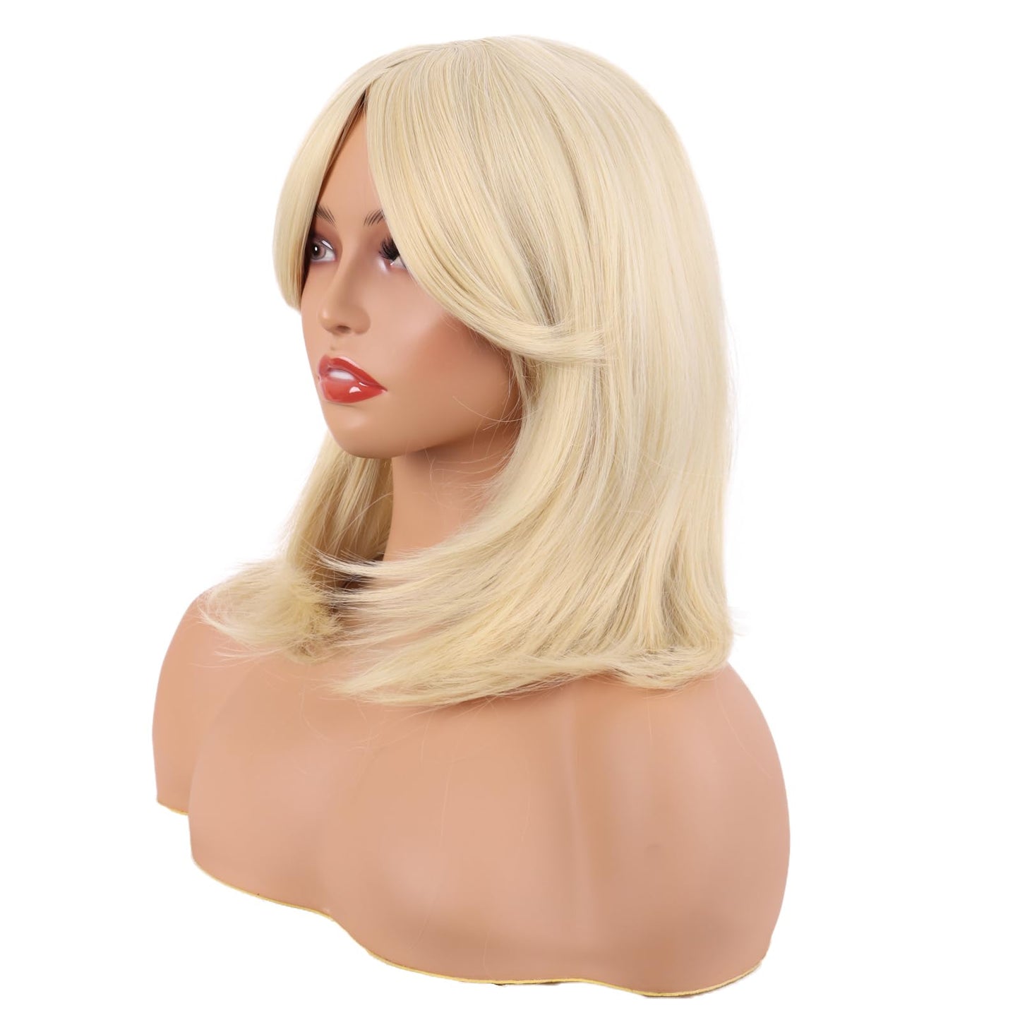 MapofBeauty 18 Inch/45 cm Layered Bangs Straight Synthetic Fiber Shoulder Length Hair Daily Use Wig (Mixed Gold)