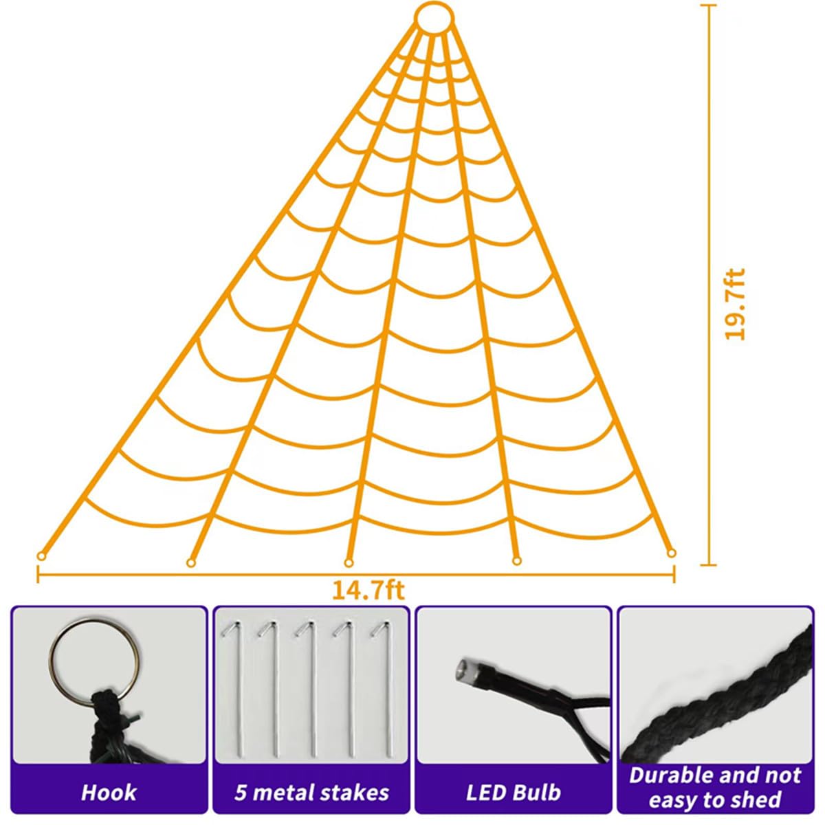 Halloween Decorations Spider Web Lights, 280 LED 19.85Ft*14.76Ft Purple Giant Led Spider Web Light with 8 Modes Purple Spider Web Lights for Patio, Garden, Haunted House Décor