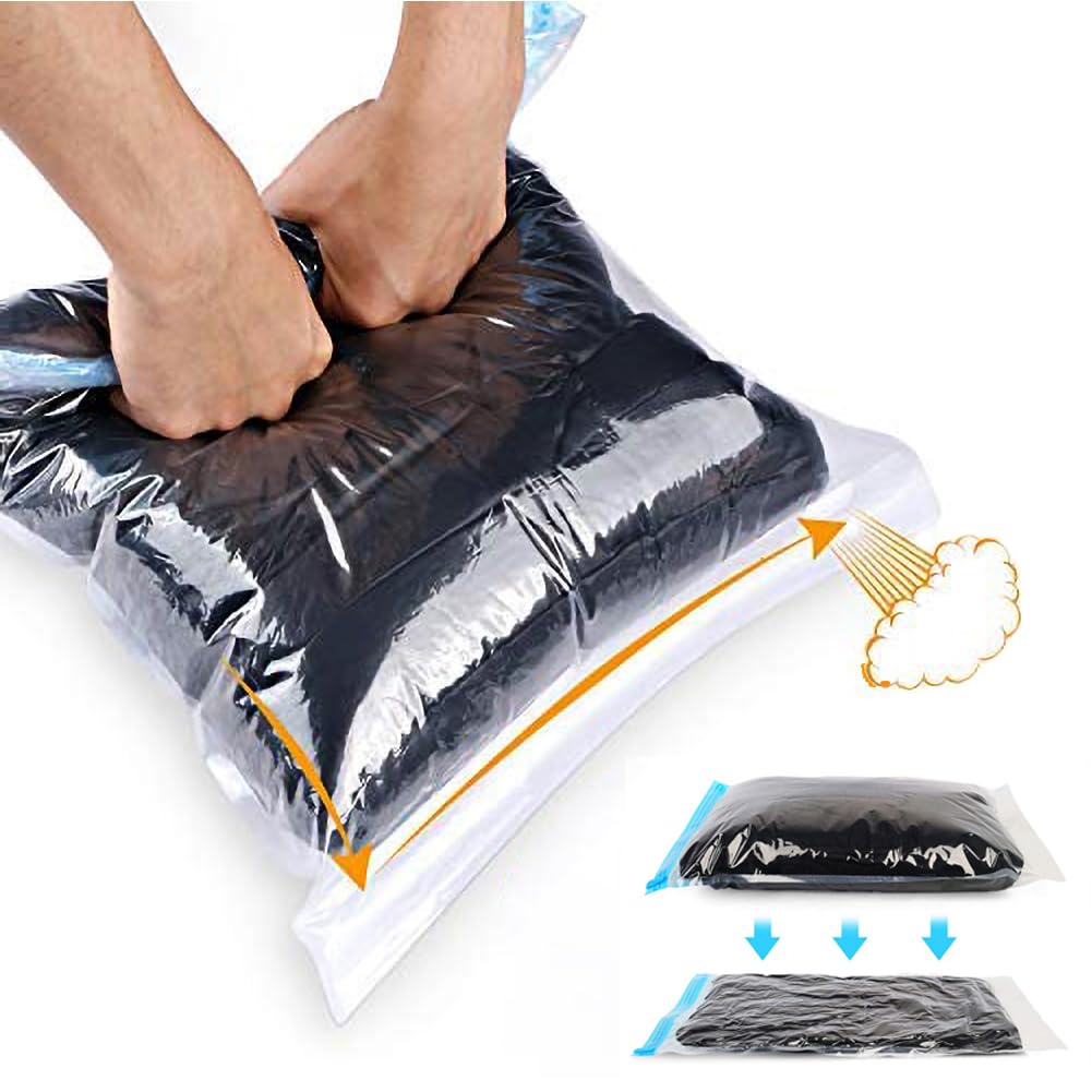 Compression Bags - Travel Essentials 12 Pack Space Saver No Vacuum or Pump Needed Storage Accessorie and Home Packing Organizers (transparent)