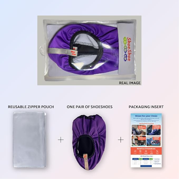 Premium Adult and Kid Shoe Covers - Keep your space clean: Home, Car, After Sports, Suitcase, Classroom - Durable, Machine-washable, Non-slip, Water resistant, Reusable (1 pair Purple B)