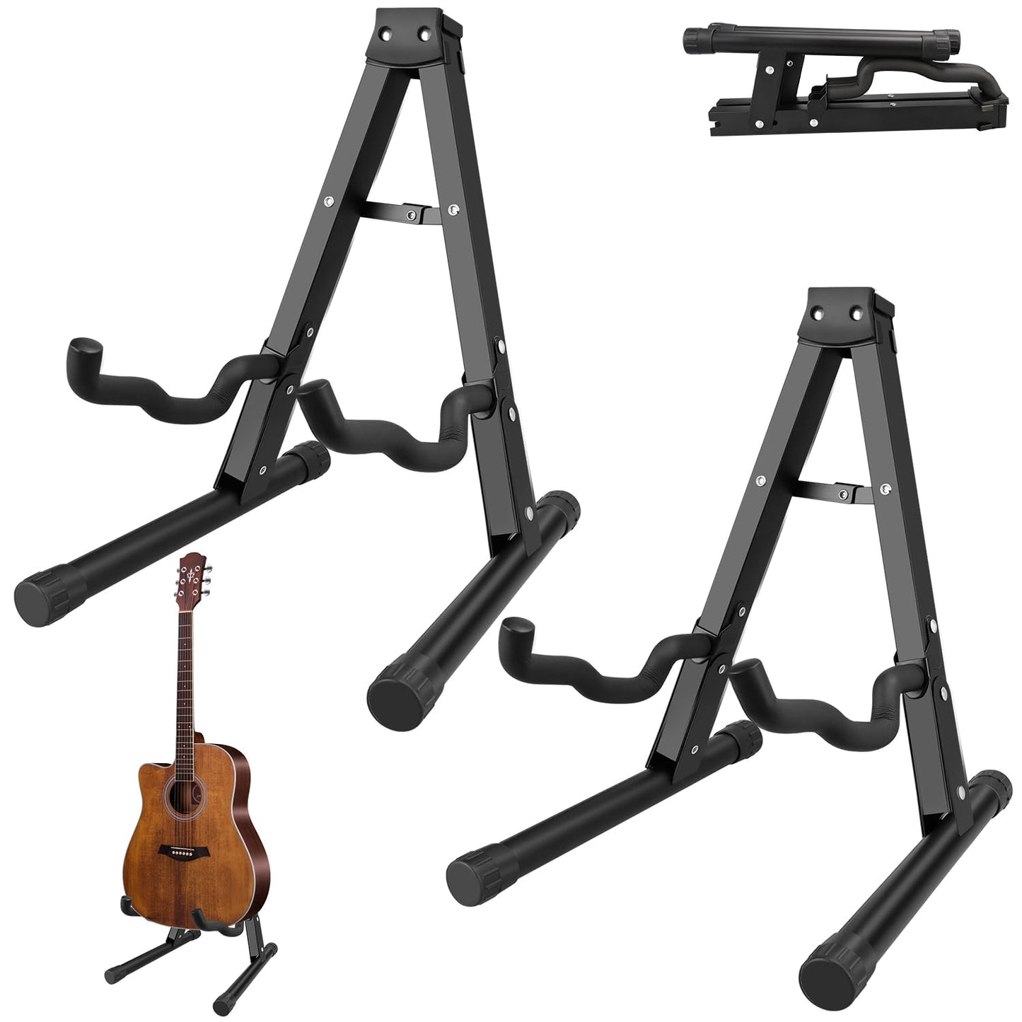 DkOvn 2 Pack Guitar Stand, A-Frame Folding Guitar Stand with Non-Slip Rubber and Foam Arms, Metal Guitar Stand for Acoustic Guit