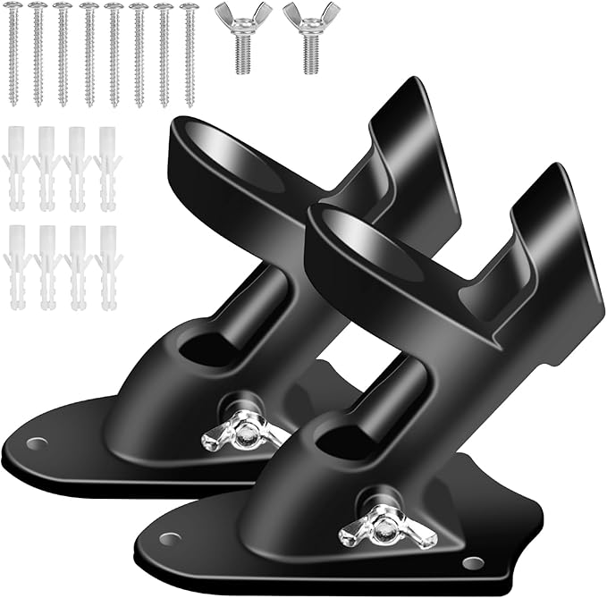 Flag Pole Holder Brackets, BONWIN 1" Flag Pole Mounting Bracket with Hardwares for House Wall Mount, 1" Inner Diameter, Two Positions & Aluminium Alloy, Rust Free Coated (Black - 2 Pack)