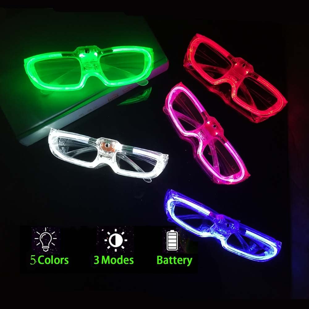 BouQuw 25 Packs LED Glasses Mardi Gras Party Supplies ,5 Neon Colors,3 Light Modes Light up Glow Sticks Glasses Toys Party Supplies for kids Adults Fit Halloween Christmas New Year Eve Graduations
