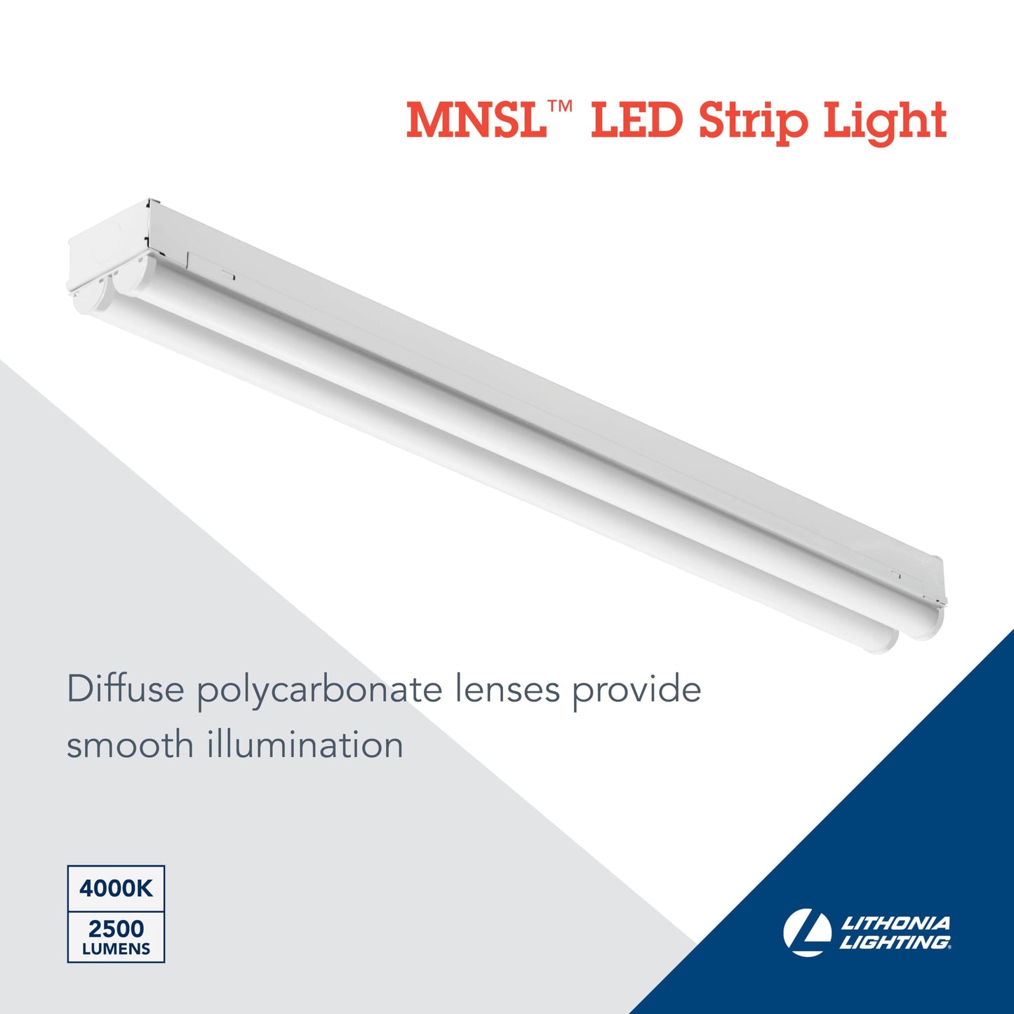 Lithonia Lighting 2 Light LED Strip Light, 2 Foot LED Ceiling Lighting Fixture, 2500 Lumens, 4000K, 80CRI, 20W, Kitchen and Garage Use (MNSL L24 2LL MVOLT 40K 80CRI M6)