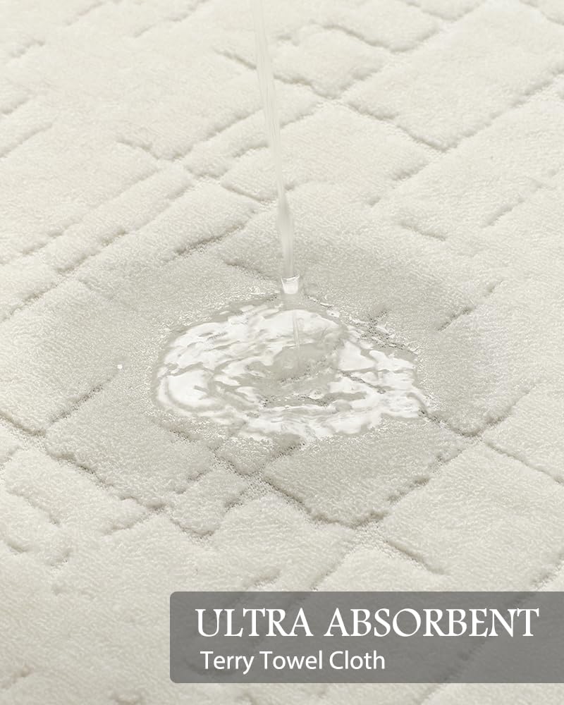 AMOAMI-Bath Mat-Absorbent Quick Dry Bathroom Floor Mats-Washable Rubber Backing Bath Mats for Bathroom Rugs Fit Under Door-Bath Rug for in Front of Sink Bathtub Shower Room, Cream 17''x24''