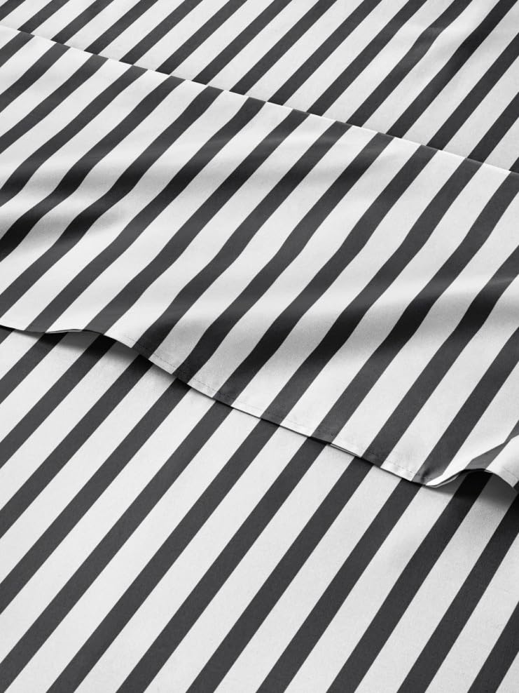 Striped Sheets - Grey Striped Sheets - 1 Flat & 1 Fitted & 2 Pillowcases w/ Deep Pockets – Comfy, Wrinkle & Fade Free - Ultra-Soft, Breathable & Cooling – Luxury Pinstripe Bedding - King Size Bed Set