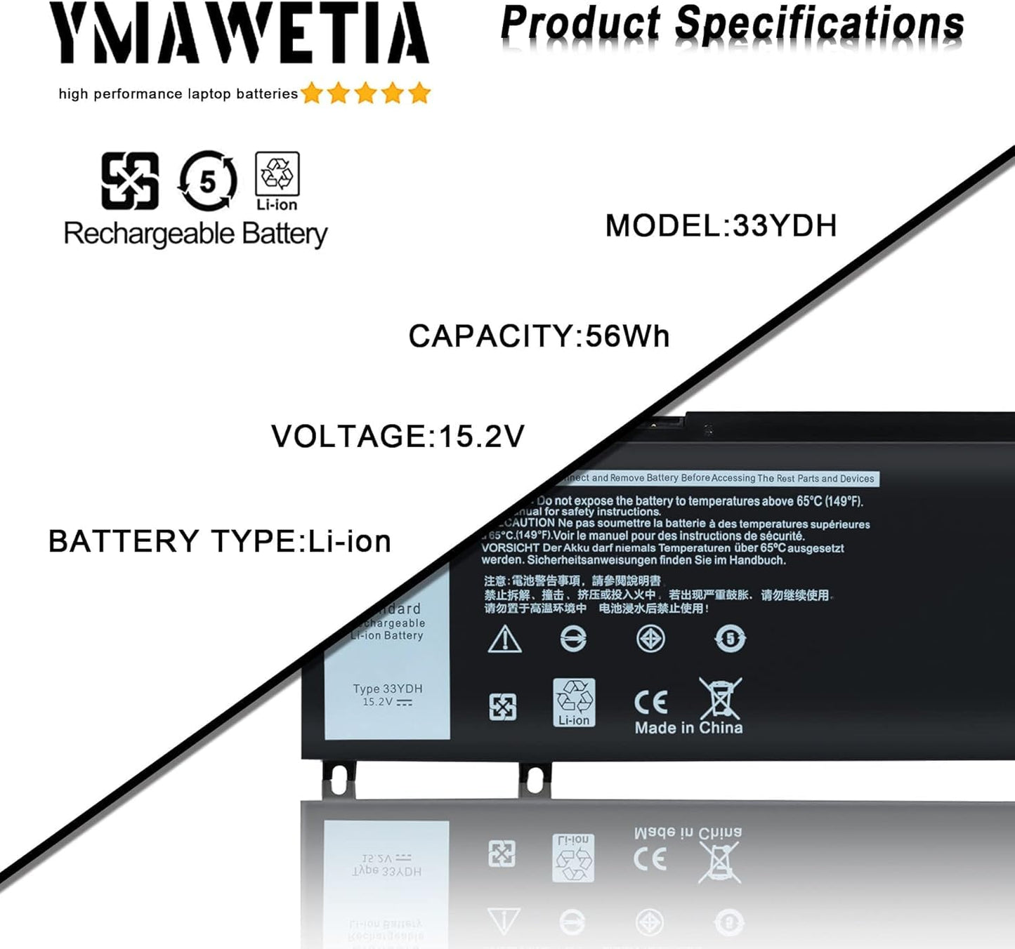 Ymawetia 33Ydh Battery Replacement For Dell Laptops15.2V 56Wh Battery Compatible With Dell Latitude 3490 3590 3580 3380 3480 Ins