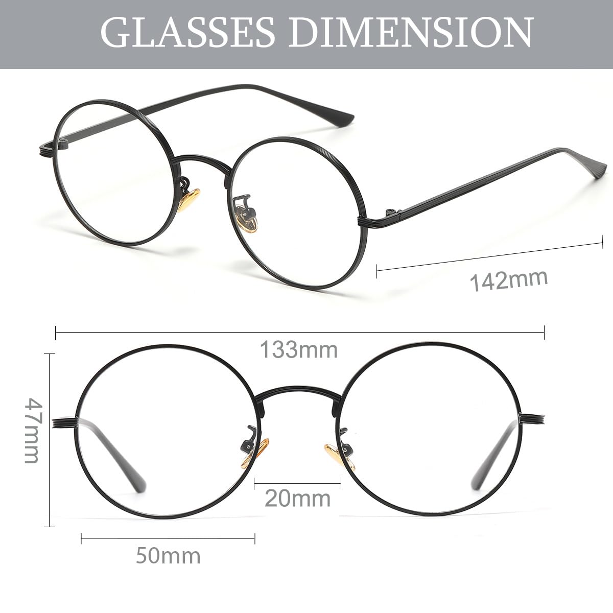 D Lolylad Classic Round Glasses for Women Men Retro Circle Clear Lens Non-Prescription Metal Frame Glasses