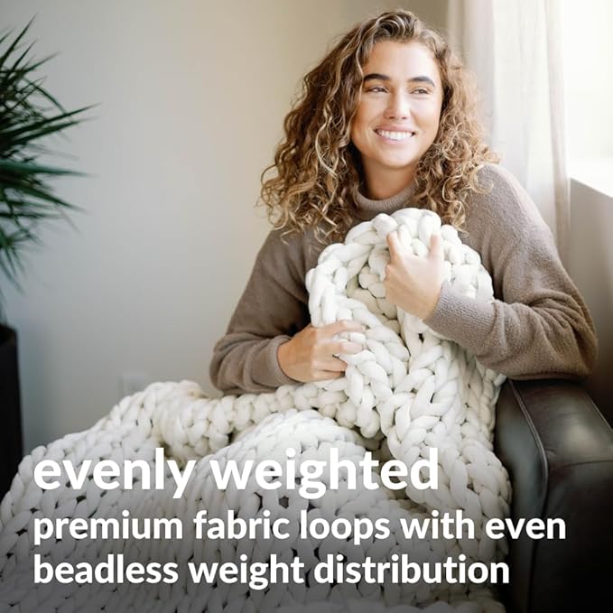 Nuzzie Chunky Knit Weighted Blanket - Breathable, Cooling, Hand Made Knit Throw Blanket for Sleep - Machine Washable, Stylish Design (Cream, Full | 16lbs | 48"x72")