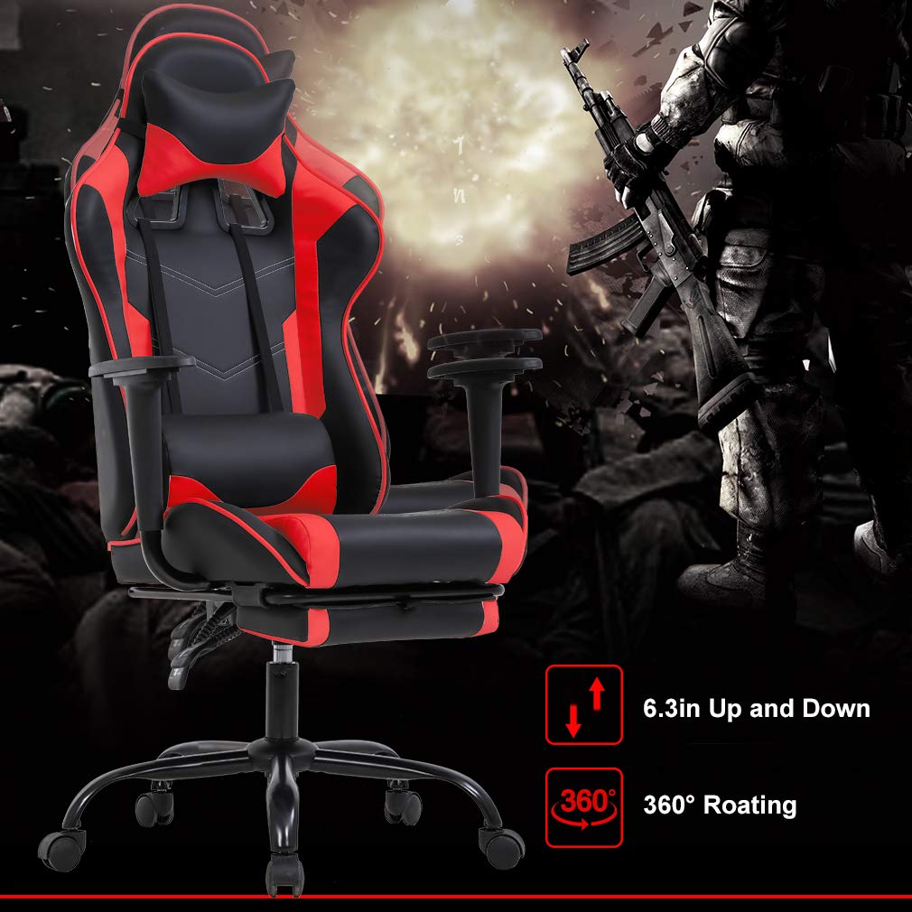 BestOffice Women's Red Gaming Chair, Sturdy Faux Leather, 360-Degree Rotating, Lumbar Support, Massage Vibration, Easy Assembly, 21.7"W x 20.9"D x 45"H