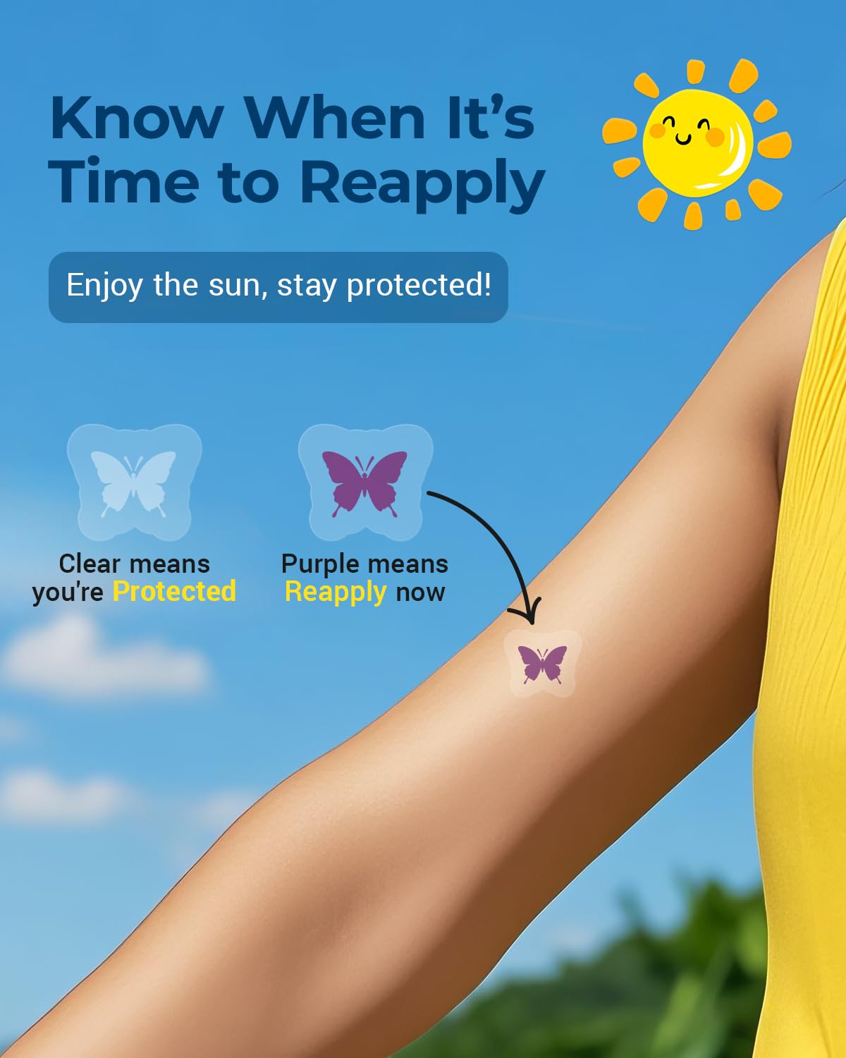 80 Pack UV Detection Stickers for Sunscreen Butterfly Pattern- Sunscreen Dots UV Stickers for Kids Adults -Waterproof Sun Protec
