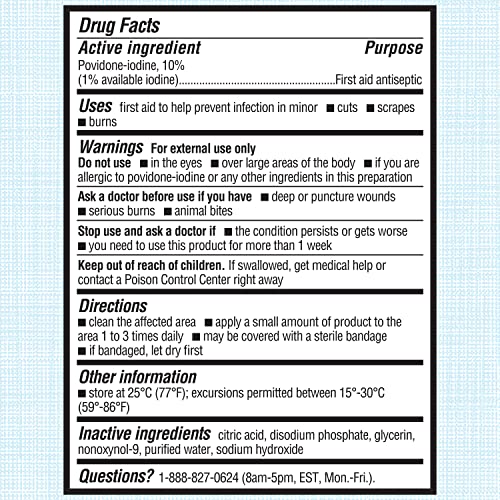 Betadine Antiseptic First Aid Solution, Povidone-iodine 10%, Infection Protection, Kills Germs In Minor Cuts Scrapes And B...