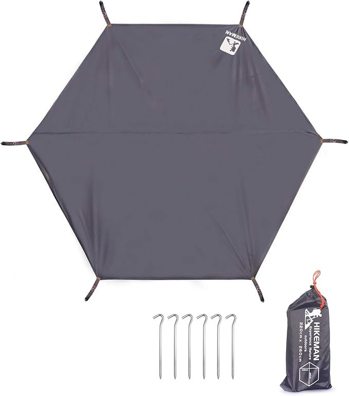 Hikeman Hexagonal Tent Footprint,1-4 Person Ultralight Waterproof Tent Tarp Ground Sheet Mat with 6 Tent Stakes for Campin...