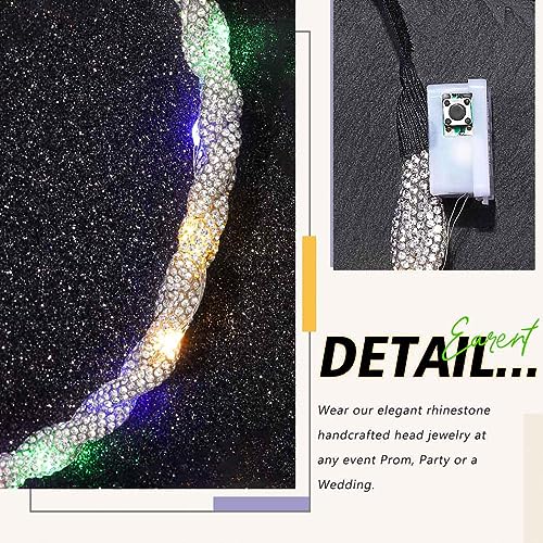 EARENT Light Up Rave Headband Silver Glow Rhinestone Hair Accessories for Women