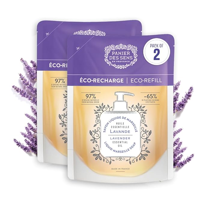 Panier des Sens - Liquid Hand Soap Refills - Lavender Foaming Hand Soap - French Moisturizing Hand Wash with Coconut Oil - Kitchen & Bathroom - Soft Soap Refill 97% Natural - 34 Fl.oz