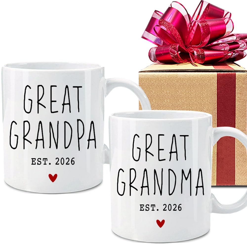 VLUG Great Grandparents EST 2026 Mugs Set, EST 2026 New Grandparents Gift, Pregnancy Announcement Pregnancy Reveal Mug, First Time Grandparents Gift (white)