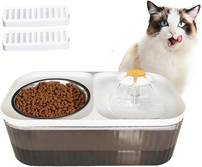 Suertree Cat Water Fountain Food Bowl Stainless Steel, 101oz/3L Automatic Pet Water Fountain, Dog Water Dispenser with Sma...
