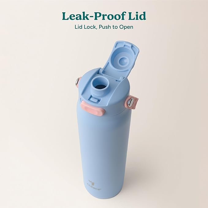 REDUCE Aura Vacuum Insulated 26 oz Water Bottle - Leak-Proof & Chug Spout for Quick Hydration - Keeps Drinks Cold for 30 Hours - Removable Handle for Travel or Gym - Soft Sit Base - Glacier