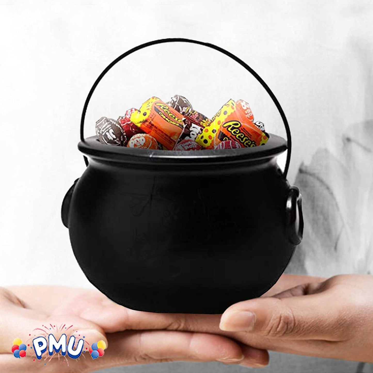 PMU 3pc - 6inch Halloween Cauldron - Blow Mold Plastic Party Accessory - Candy Holder for Kids - Halloween Party Favors & Supplies - Black (3/Pkg)