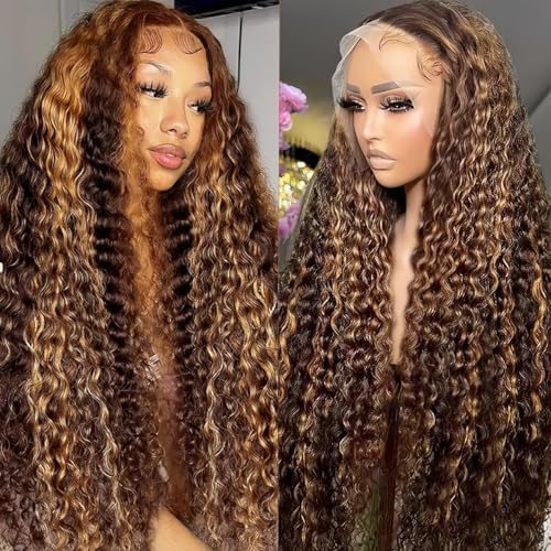 Ombre Lace Front Wigs Human Hair Highlight Deep Wave 5x5 Hd Lace Closure Wig Human Hair Honey Blonde Curly Wig Human Hair Pre Pl