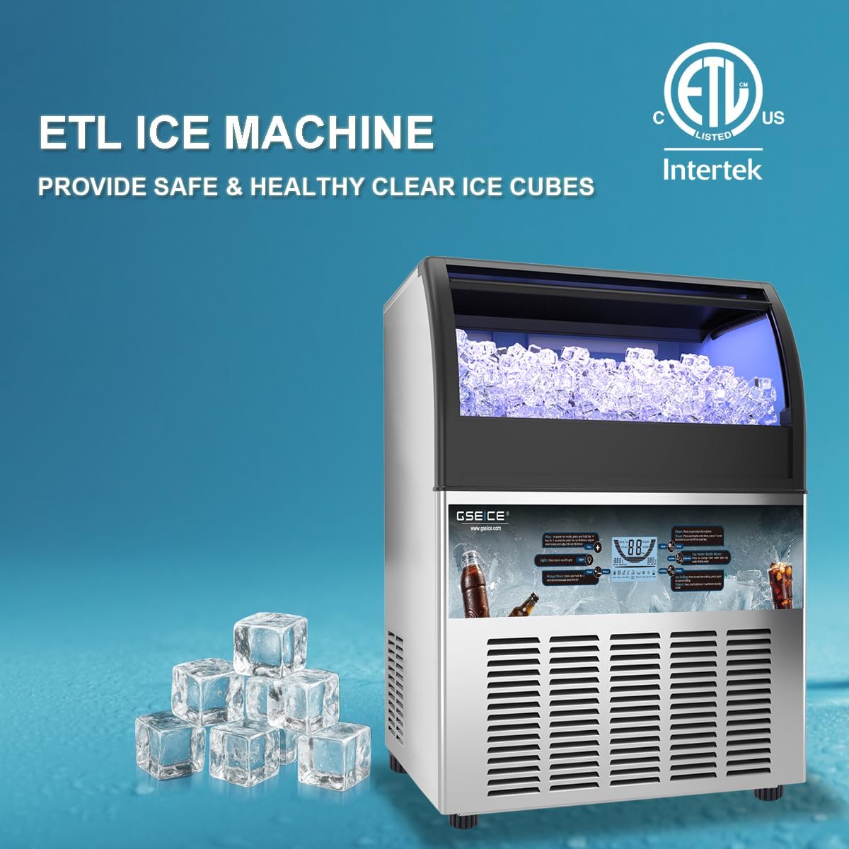 ETL Safety & Sanitation Certification Commercial Ice Maker with Drain Pump - 400lbs/24H, Freestanding Fast Ice Maker Machine, Self-Cleaning with LED Display, for Bar Hotel Restaurant