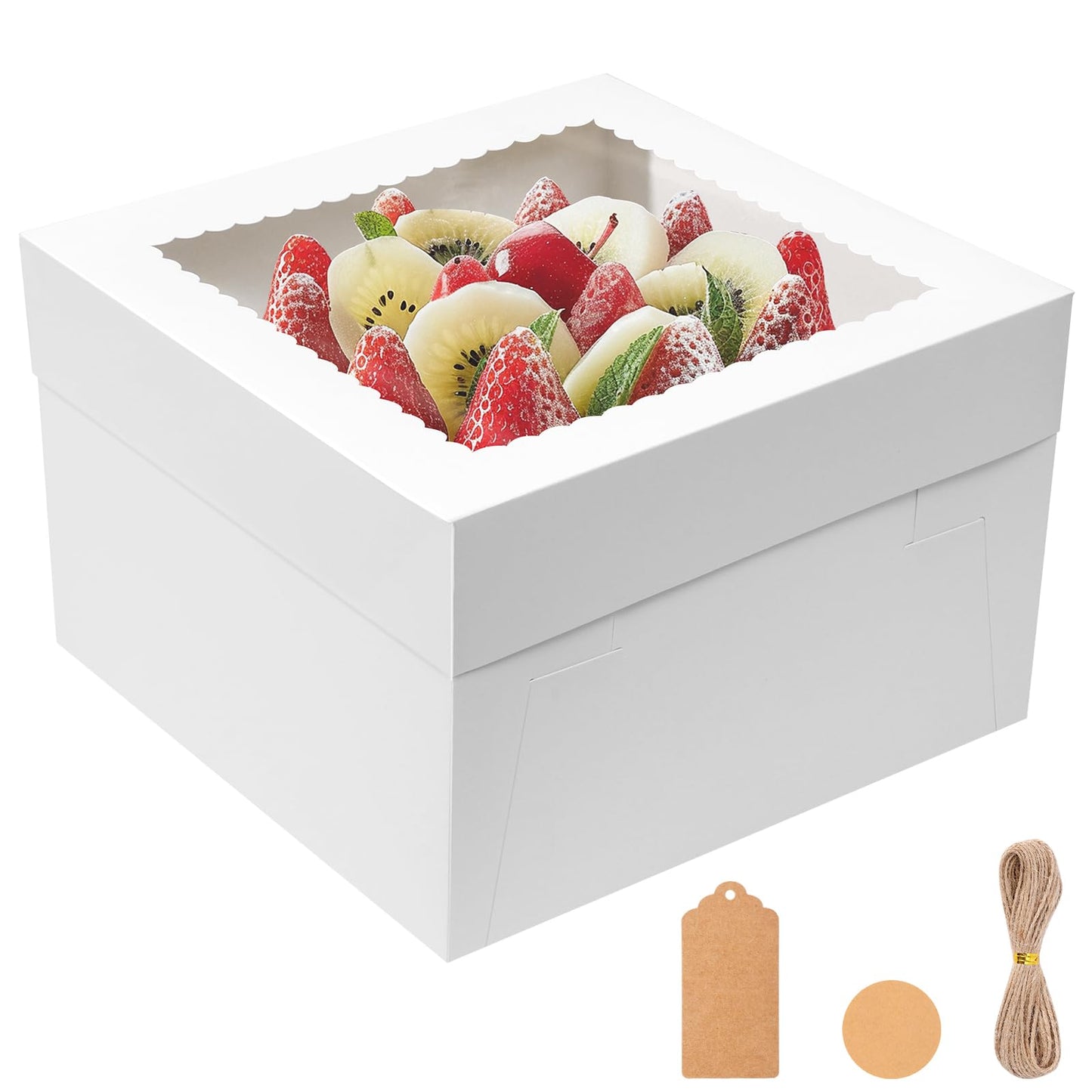 NEOACT 12x12x6 Bulk 4 Pcs Cake Boxes 12 Inch Square Cake Boxes with Window, Cake Containers with Lids, Disposable Bakery Boxes for Valentine's Day,Easter, Mother's Day, Cookies, Large Pastries