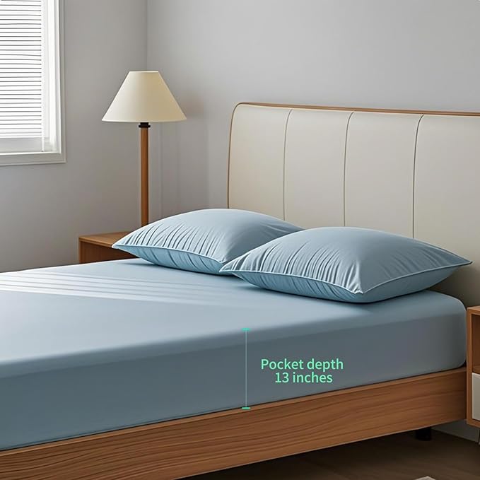 NAGS® Grounding Sheets,Grounding Bedding Sheet, Soft Cotton with Pure Silver Fitted Grounded Sheet for Improved Sleep,Pain Relief (Sky Blue, Queen,60 * 80 * 13.5inch)