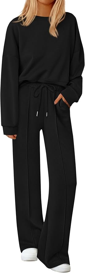 PRETTYGARDEN 2 Piece Sets For Women Fall Trendy Long Sleeve Sweatshirt Wide Leg Pants Loungewear Set Matching Sweatsuit