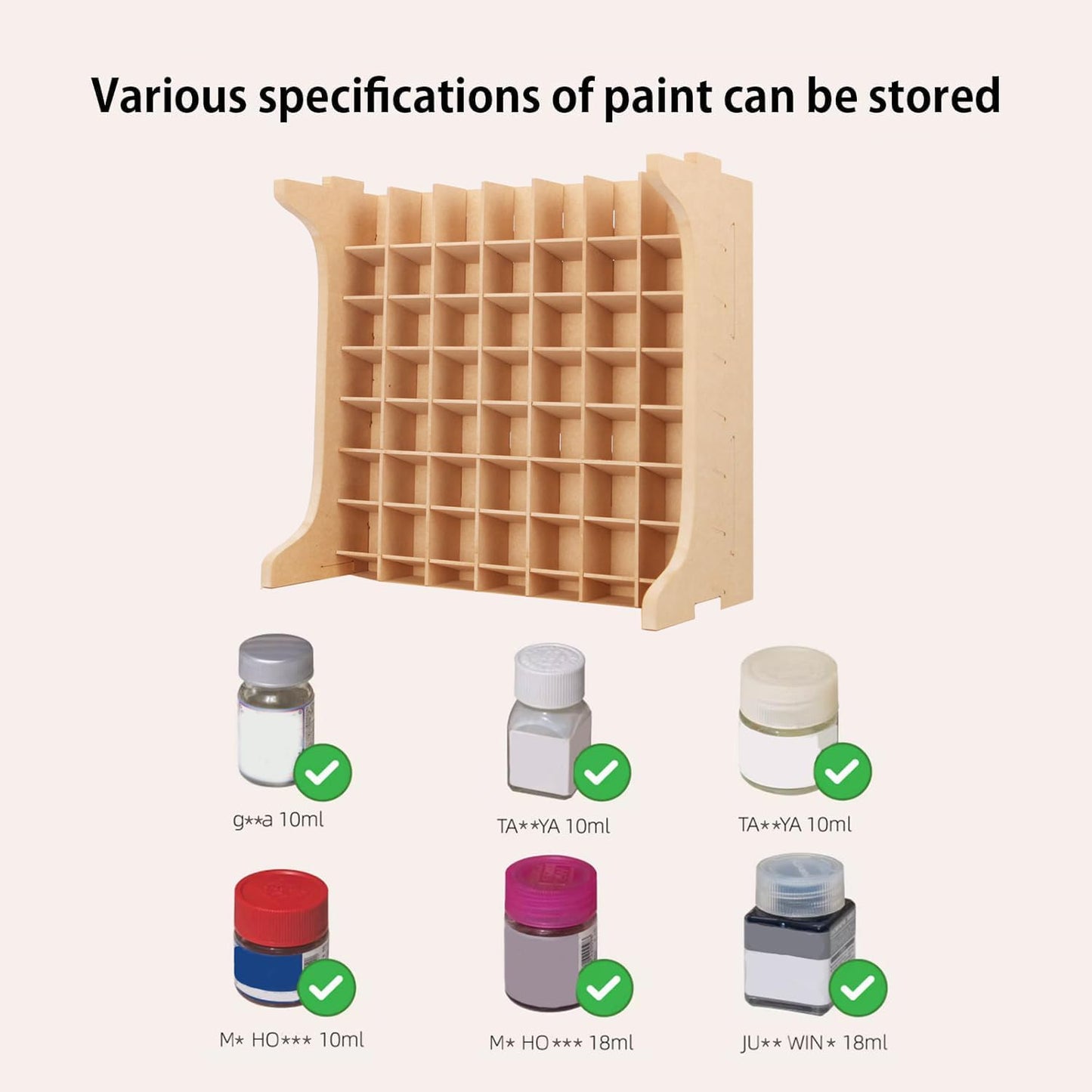 Paint Rack Organizer with 49 Holes Suitable for 10ml TAMIYA/10ml MR HOBBY/18ml MR HOBBY, Model Tool Storage with MDF Material, Craft Paint Holder Rack GK13