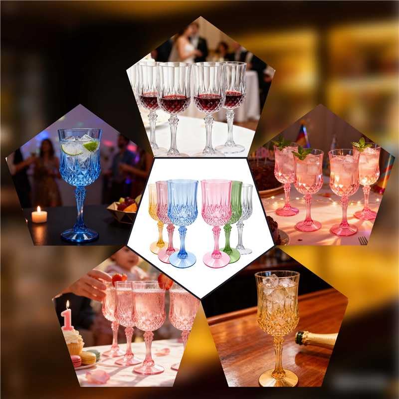 JUSONEY Vintage Plastic Wine Glasses,Crystal Textured Plastic Goblets,Disposable Wine Glasses for Parties,Weddings,Elegant...