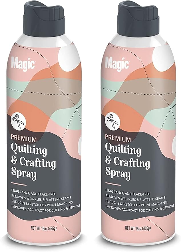 MAGIC Premium Quilting & Crafting – Fabric Spray for Cutting, Creasing, & Sewing – Best Press Starch for Quilting to Flatten Seams & Wrinkles – Wrinkle Spray (15oz Aerosol) 2 Pack