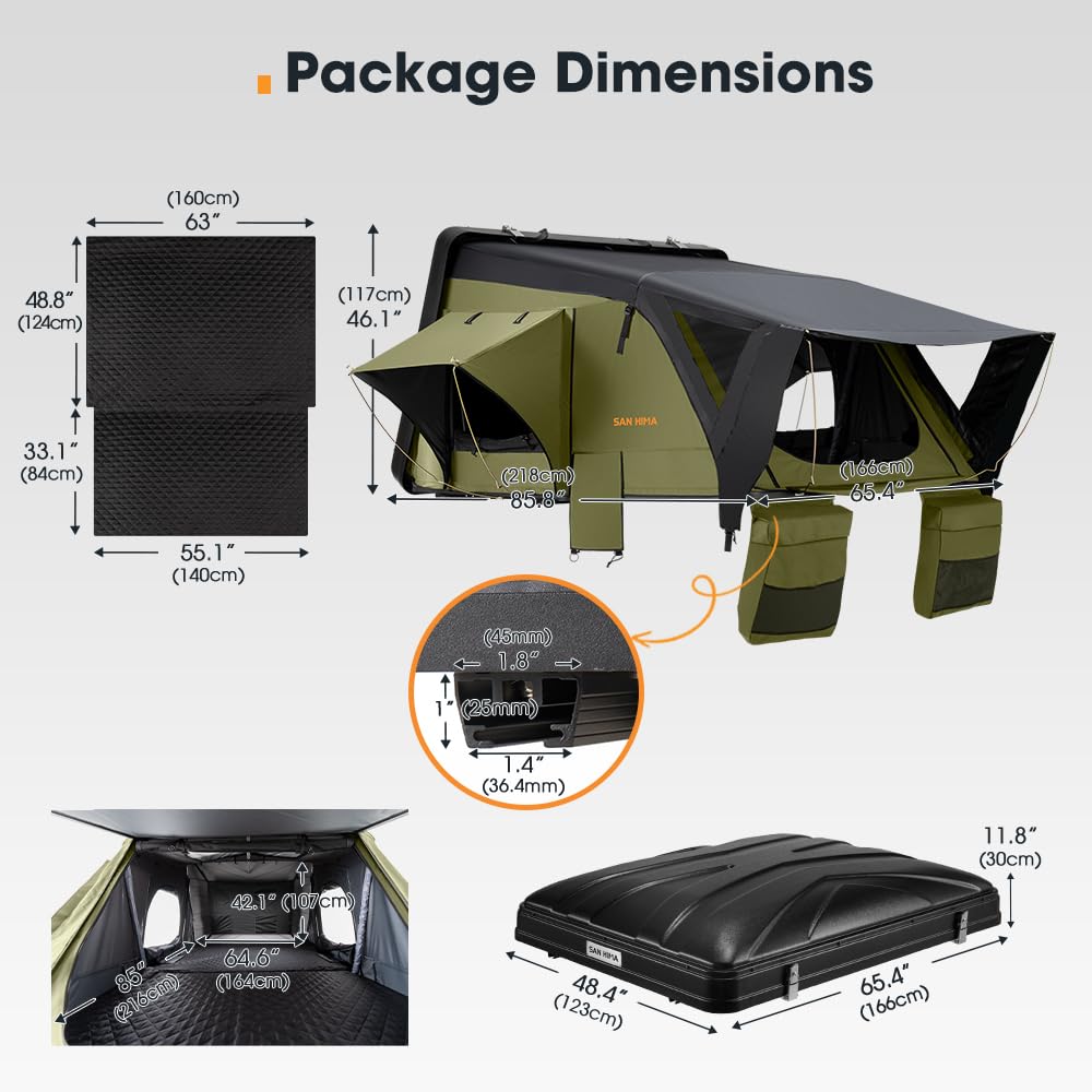 Sanhima Rooftop Tent Hard Shell - Jervis Overland Aluminium ABS Roof Top Tent w/Stargaze Window & LED Strip Light for Car SUV Truck Camping, 2-3 People (Army Green)