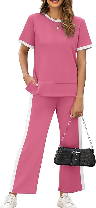 XIEERDUO Women's Side Slit Lounge Sets 2026 Fashion 2 Piece Travel Outfits Cozy Loungewear Wide Leg Tracksuits S-3XL