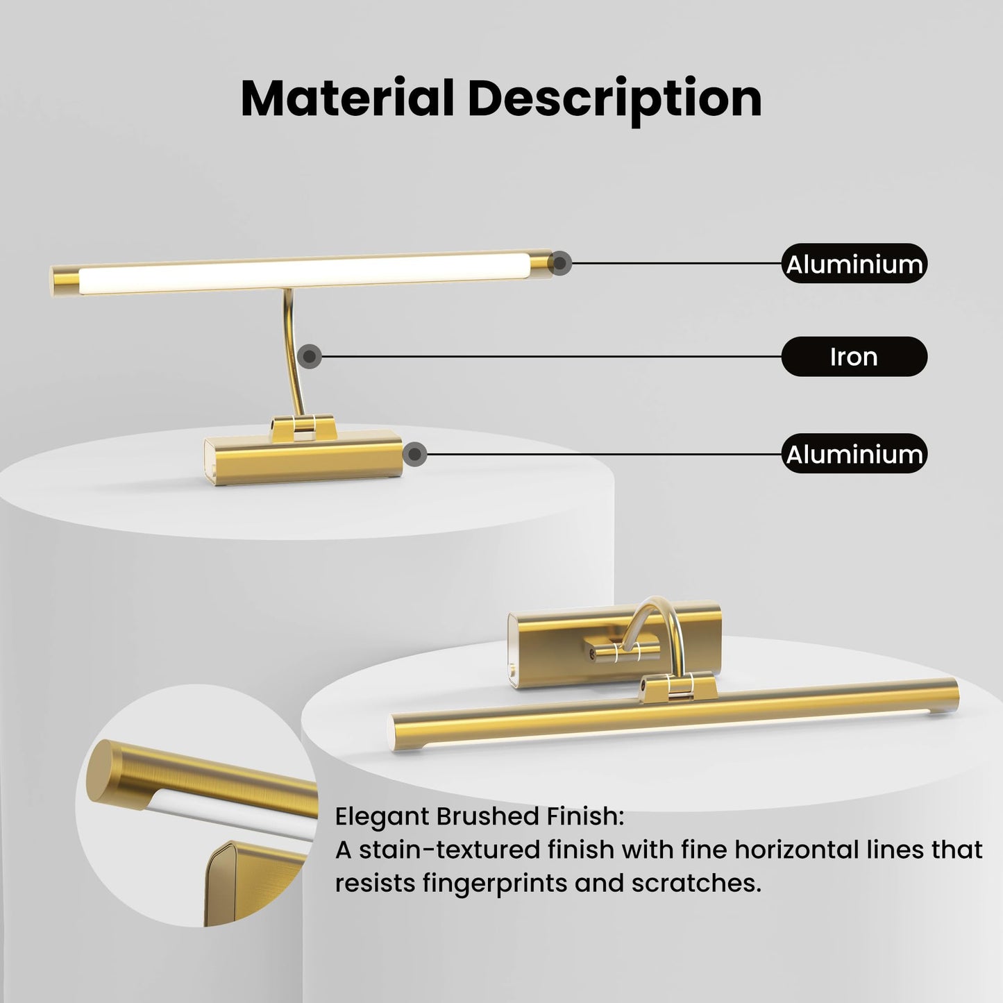 Craftersmark 16" Gallery Picture Light with 1pcs Extra 6000mAh Battery- Brass Cordless Rechargeable Wall Sconce with Remote for Library, Study Room, Art & Renter Use