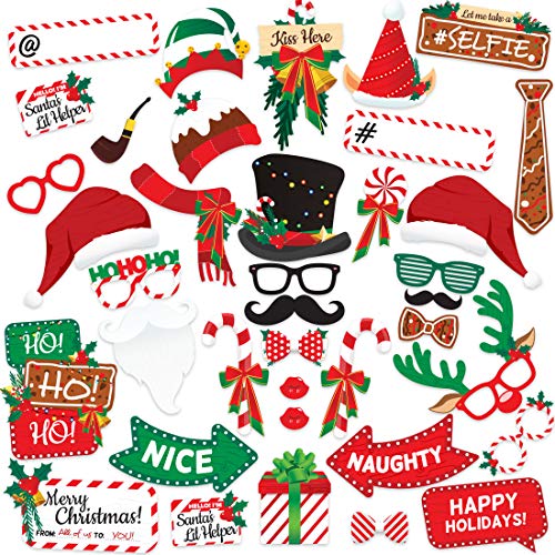 Christmas Photo Booth Props 38pc Set - Christmas Party Decorations, Party Favors, Games & Supplies for Kids Adults - Chris...