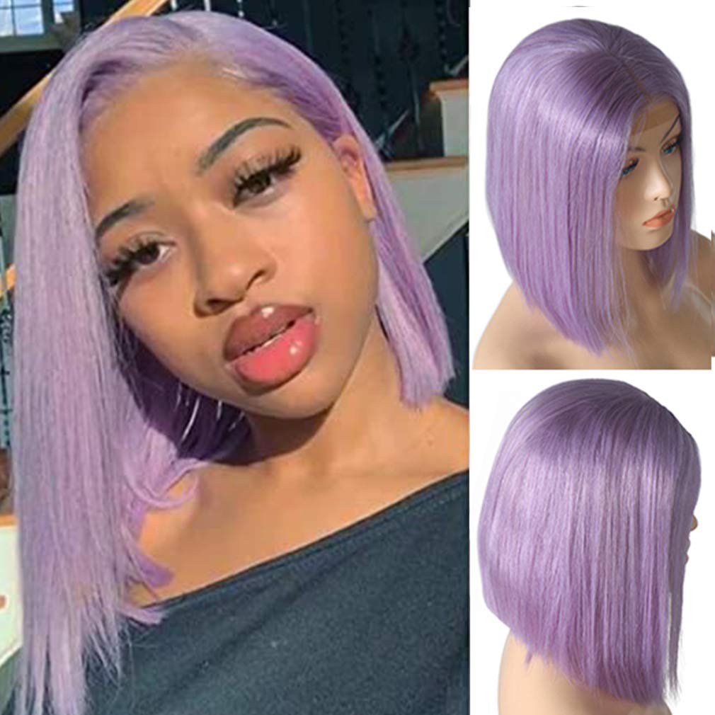 Lace Front Wigs Human Hair Lilac Bob Wigs Straight 180% Density Brazilian Virgin Hair 12inch Middle Part 13x4 Lace Frontal Pre P