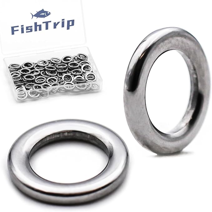 FishTrip Solid Rings Fishing 50Pcs - Stainless Steel Ring for Assist Hooks Jigs Butterfly Rigs Saltwater Freshwater