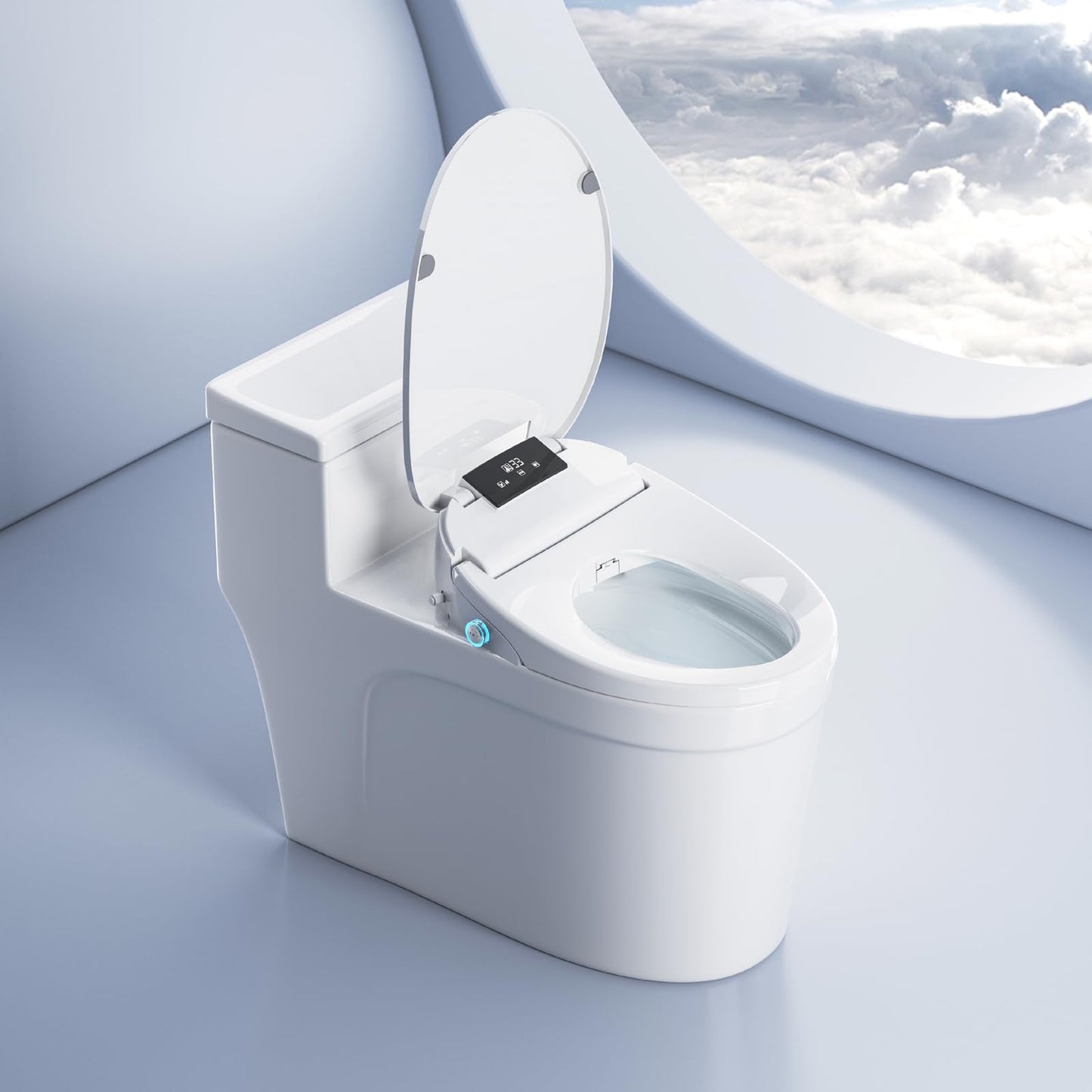 XCQQ Electric Bidet Toilet Seat with Remote, Heated Toilet Seat, Instant Warm Water, Warm Air Dryer, Rear & Feminine with Oscillating Cleansing, Night Light, Slow Close Lid, LED Display - Round
