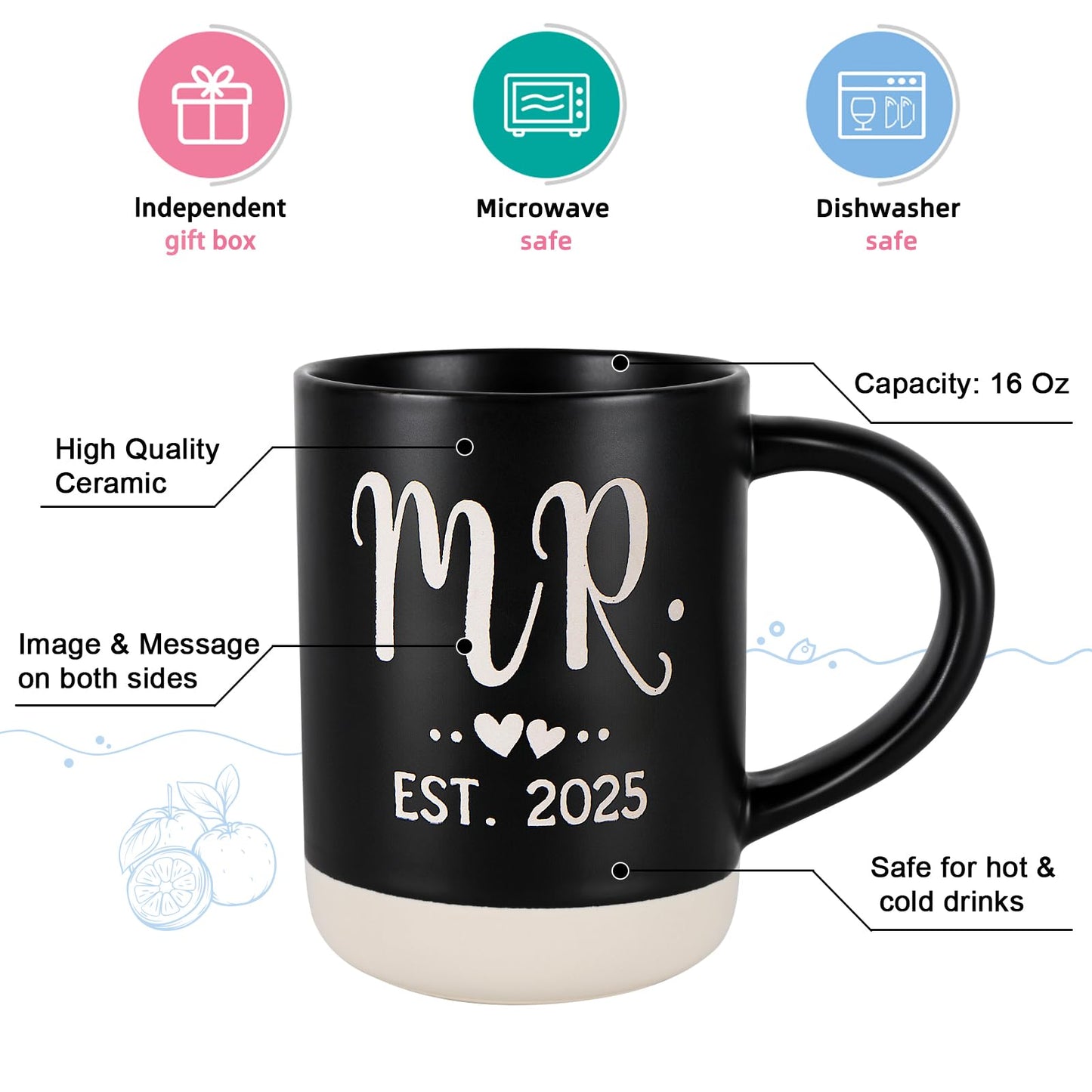 Cabtnca Wedding Gifts, Mr and Mrs Gifts, Engagement Gifts for Couples, Bridal Shower Gifts, Mr and Mrs Est 2025 Mugs, Wedding Registry Gifts for Her Him, Wedding Gifts for Newlyweds, 16 Oz