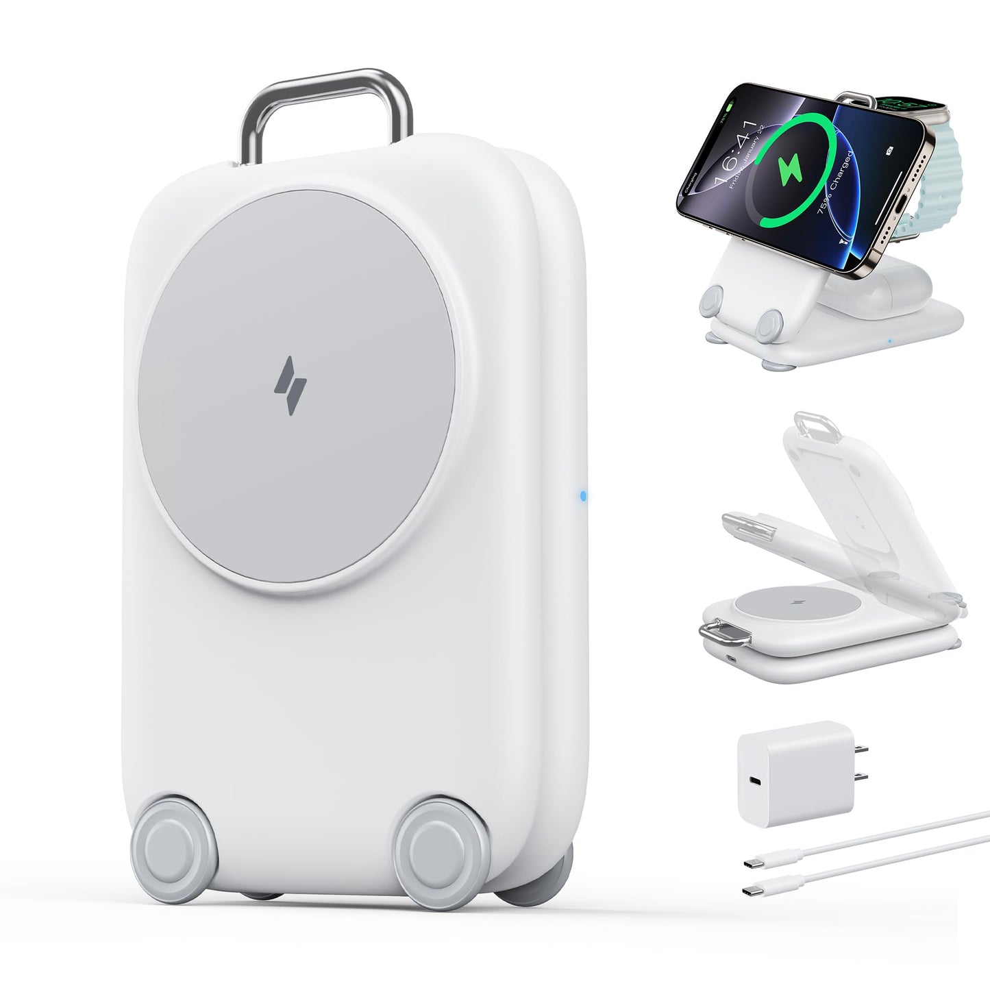 Mukiya Paktvault 2025 Traveling Fast Wireless Charging Station For Apple Devices, Magnetic 3 In 1 Travel Magsafe Charger Stand F
