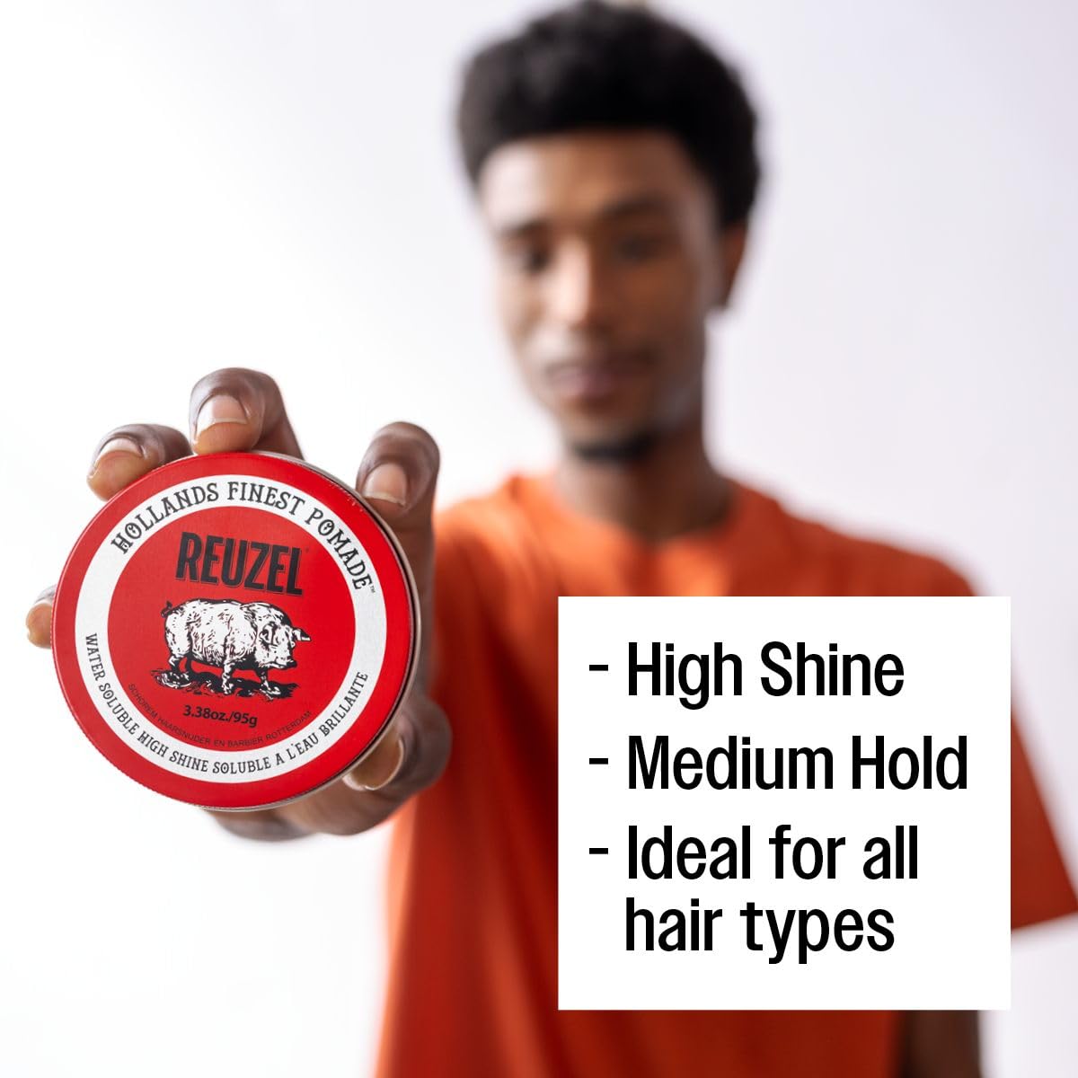 REUZEL Red Pomade, Medium All Day Hold, Water Soluble Styling, High Shine and Flake Free, Easy To Wash Out, For All Hair Types,