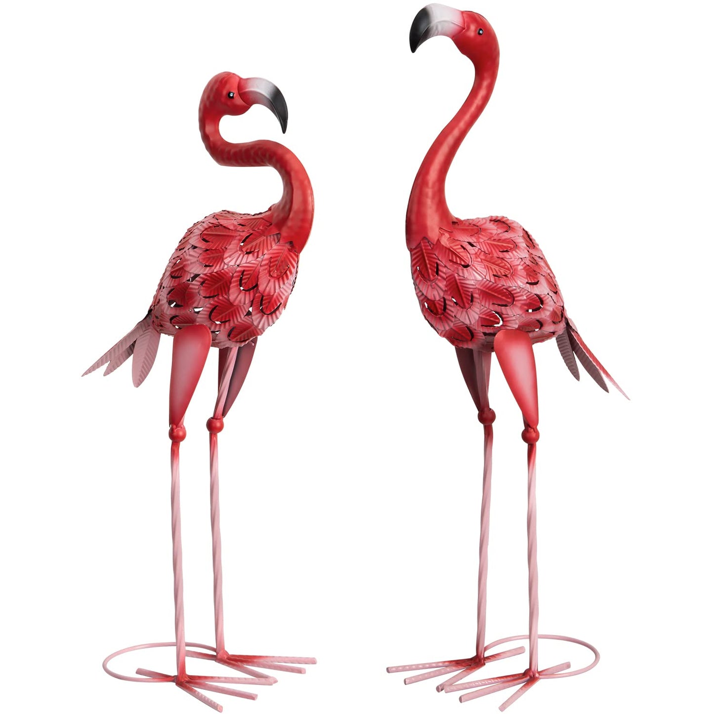 XONOR Metal Flamingo Garden Statues Red Flamingo Yard Art Outdoor Sculptures for Home Patio Lawn Backyard Décor, Set of 2
