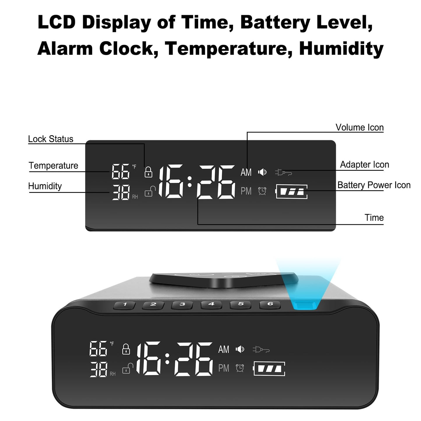 Fingerprint Biometric Gun Safe, Clock Handgun Safe with 3-in-1 Watch & Phone Wireless Charging, Drawer Lock for Hand guns, Cash, Valuables- with Humidity |Temperature| Alarm Clock| Time
