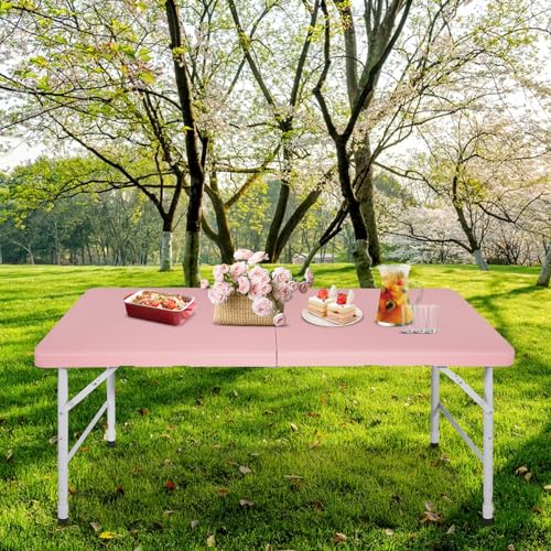 ICSPOID Portable Plastic Folding Table 4ft/6ft/8ft Heavy Duty White Black Picnic Dining Table Fold-in-Half for Camp Party ...