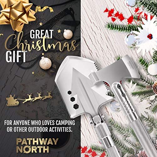 PATHWAY NORTH Survival Shovel and Camping Axe – Stainless Steel Tactical Survival Multi-Tool and Survival Hatchet Equipmen...