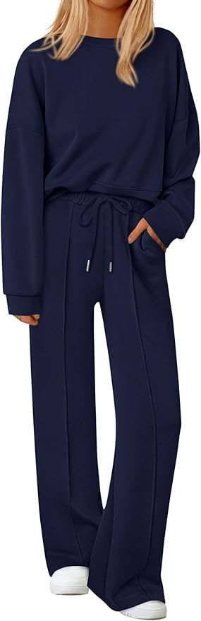 PRETTYGARDEN 2 Piece Sets For Women Fall Trendy Long Sleeve Sweatshirt Wide Leg Pants Loungewear Set Matching Sweatsuit