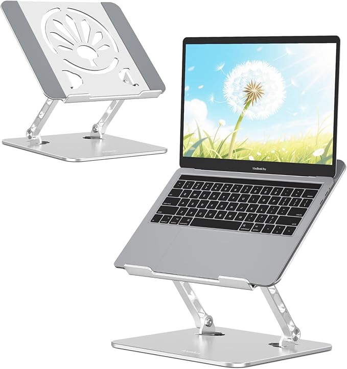 Axbima Aluminum Laptop Stand for Desk – Adjustable Ergonomic Laptop Riser, Foldable & Portable Holder Fit for MacBook & 10"-16" Laptops for Office, Home & Travel,Silver
