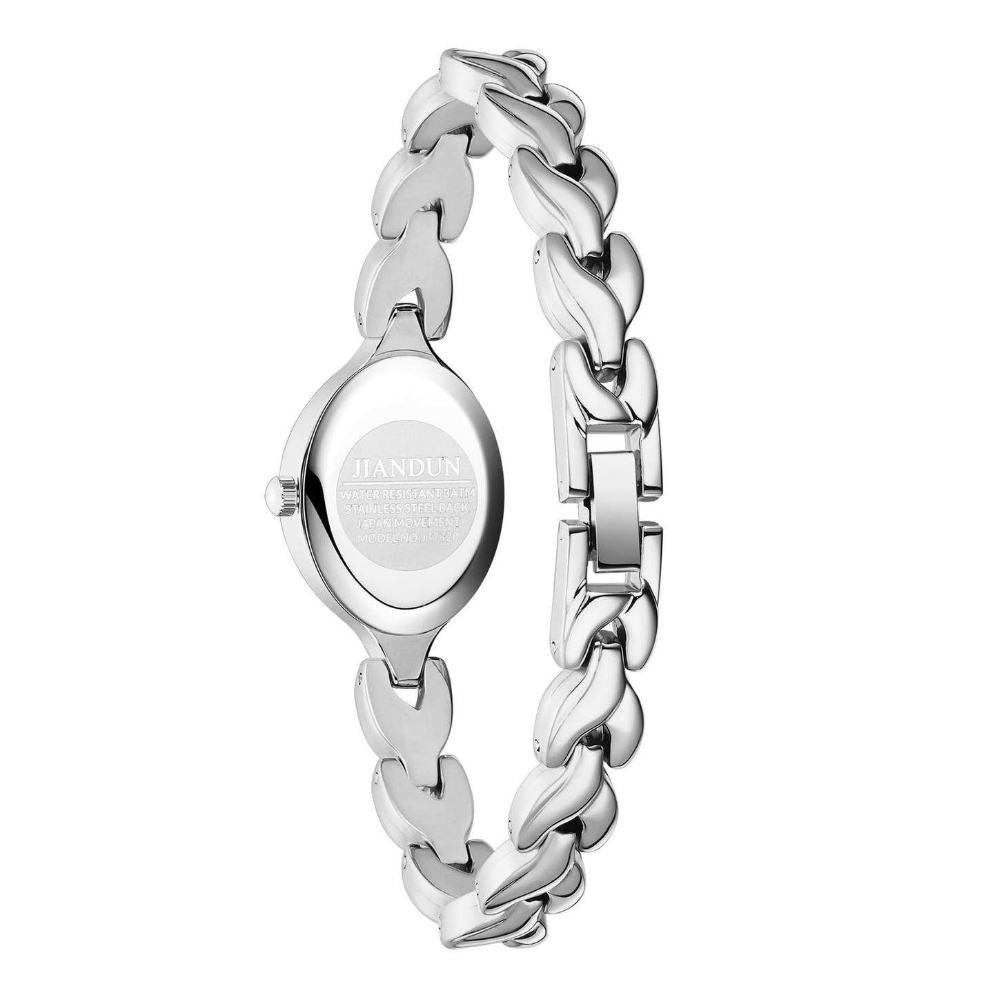 JIANDUN Vintage Women's Oval Bracelet Watch, Waterproof Stainless Steel Band with Adjustment Tool, Retro Ladies Quartz Wristwatch, Perfect for Daily Wear and Special Occasions (All Silver)